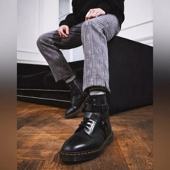 DR. MARTENS Cristofor Leather Harness Lace up Boots Size Men's 5 Ladies 6 - Picture 3 of 13